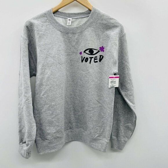BP Womens Size Small Evil Eye Voted Graphic Crew Neck Pullover Sweatshirt Gray - Picture 2 of 7
